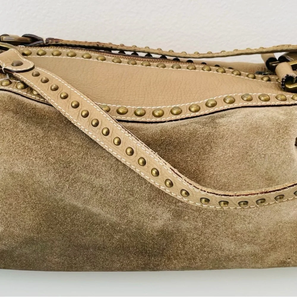 Luella Cognac studded large genuine suede duffel bag